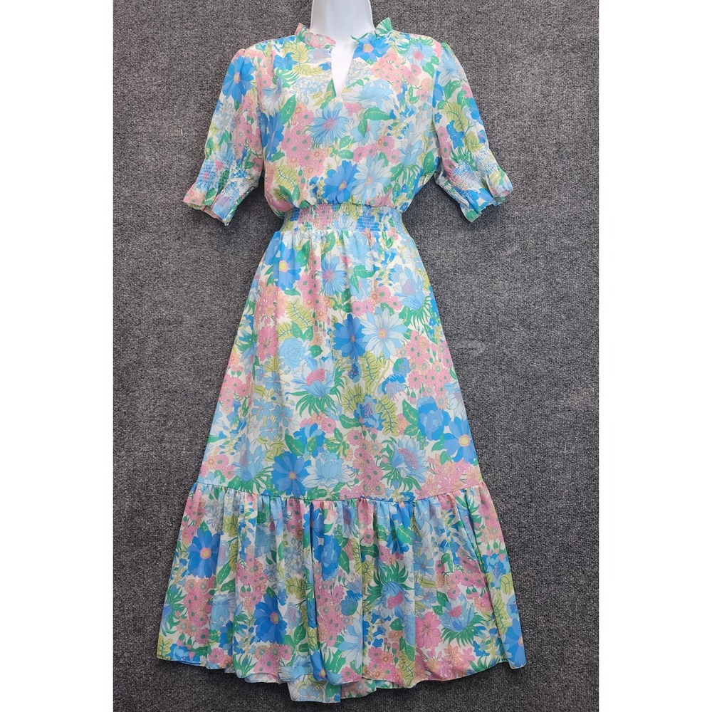 J.Crew Floral Smocked Tiered Midi Dress Womens Garden Party Cottagecore Size M